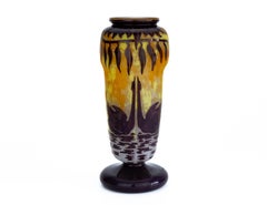 Le Verre Français / Charder - Vase Cygnes - 1927 / 1929