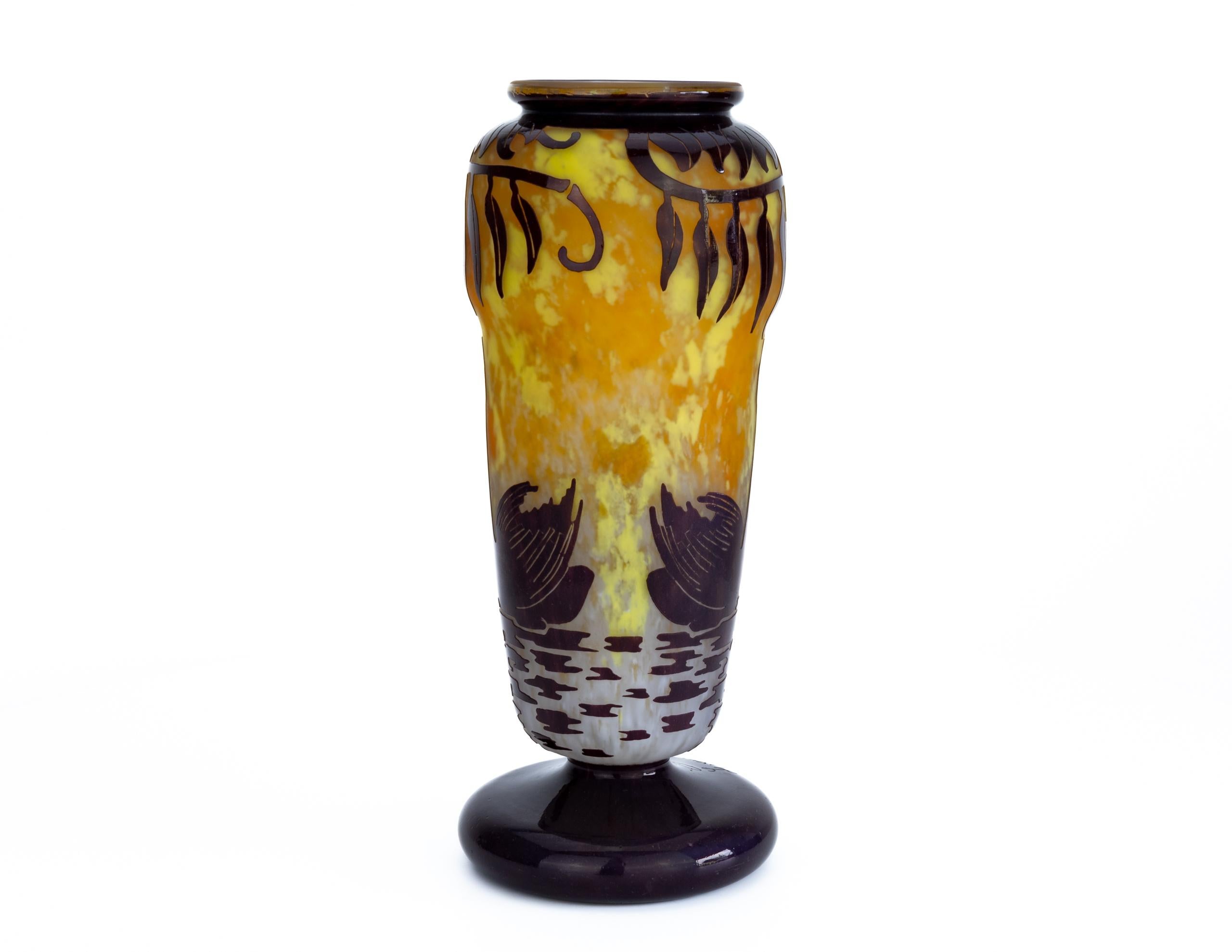 Glass Le Verre Français / Charder – Cygnes vase – 1927 / 1929 For Sale
