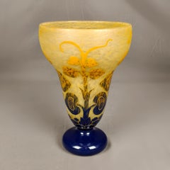 Le Verre Français Figues Collection Yellow and Blue Cameo Glass Flower Vase