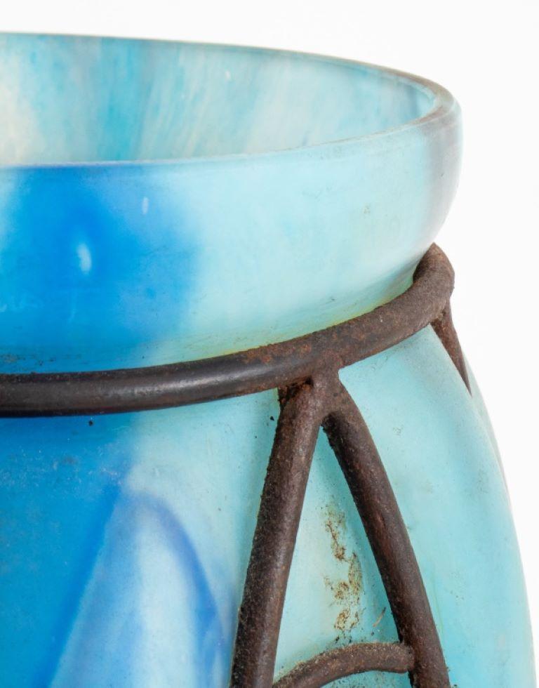 Unknown Le Verre Francais Glass & Wrought Iron Vase, 1920s For Sale