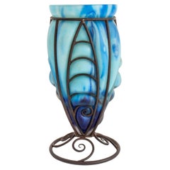 Le Verre Francais Glass & Wrought Iron Vase, 1920s