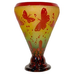 Le Verre Francais 'Papillons' French Cameo Art Glass Vase
