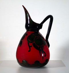 Le Verre Francais Prune Vessel Art Nouveau Acid Etched Cameo Glass Floral Design