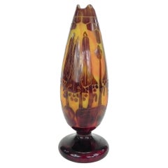 Antique Le Verre Francais Schneider Cameo Art Glass Bellflower Vase, ca. 1922-25