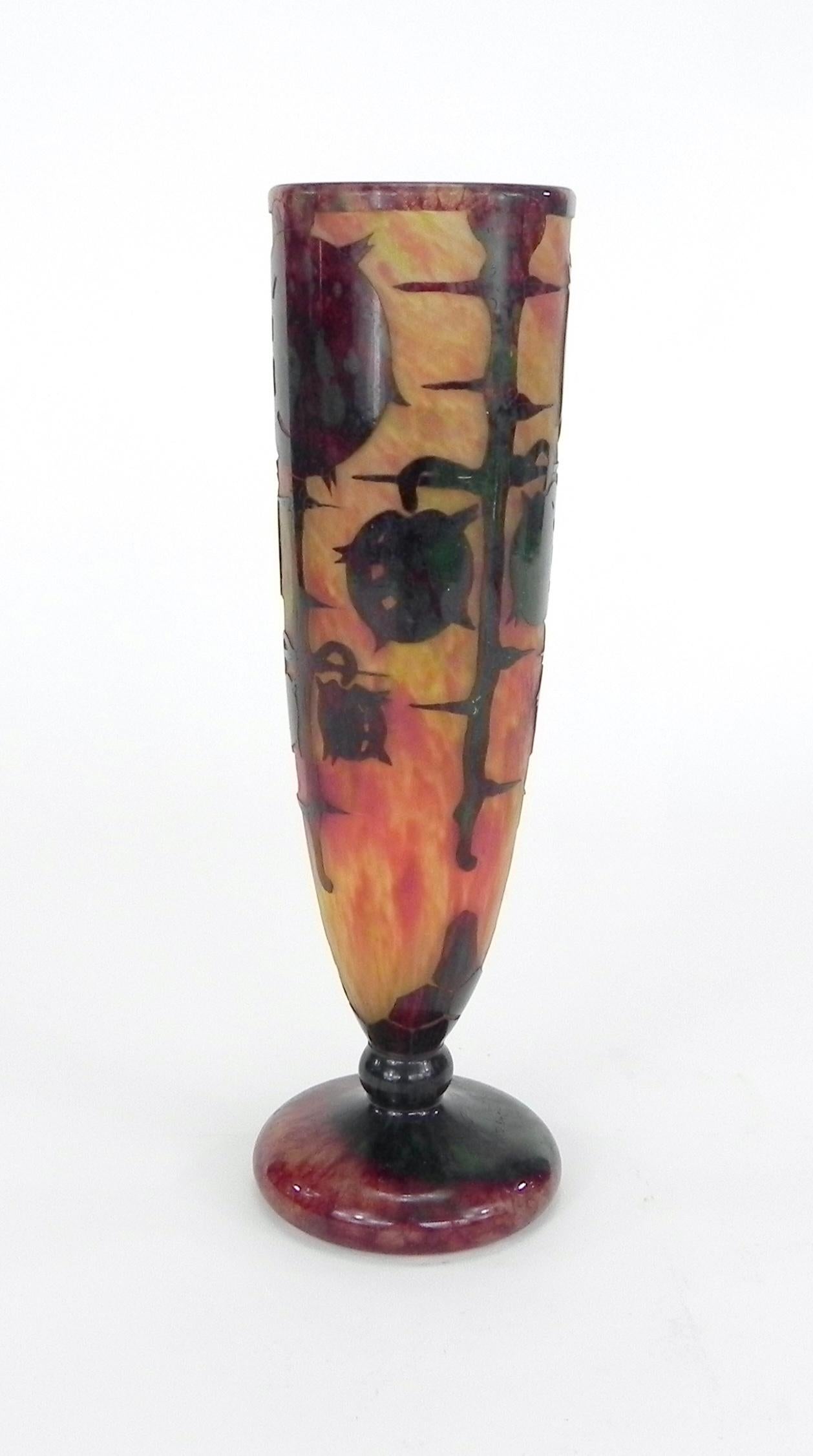 Art Deco Le Verre Francais Schneider Cameo Art Glass Chestnut Vase, ca. 1922-25 For Sale