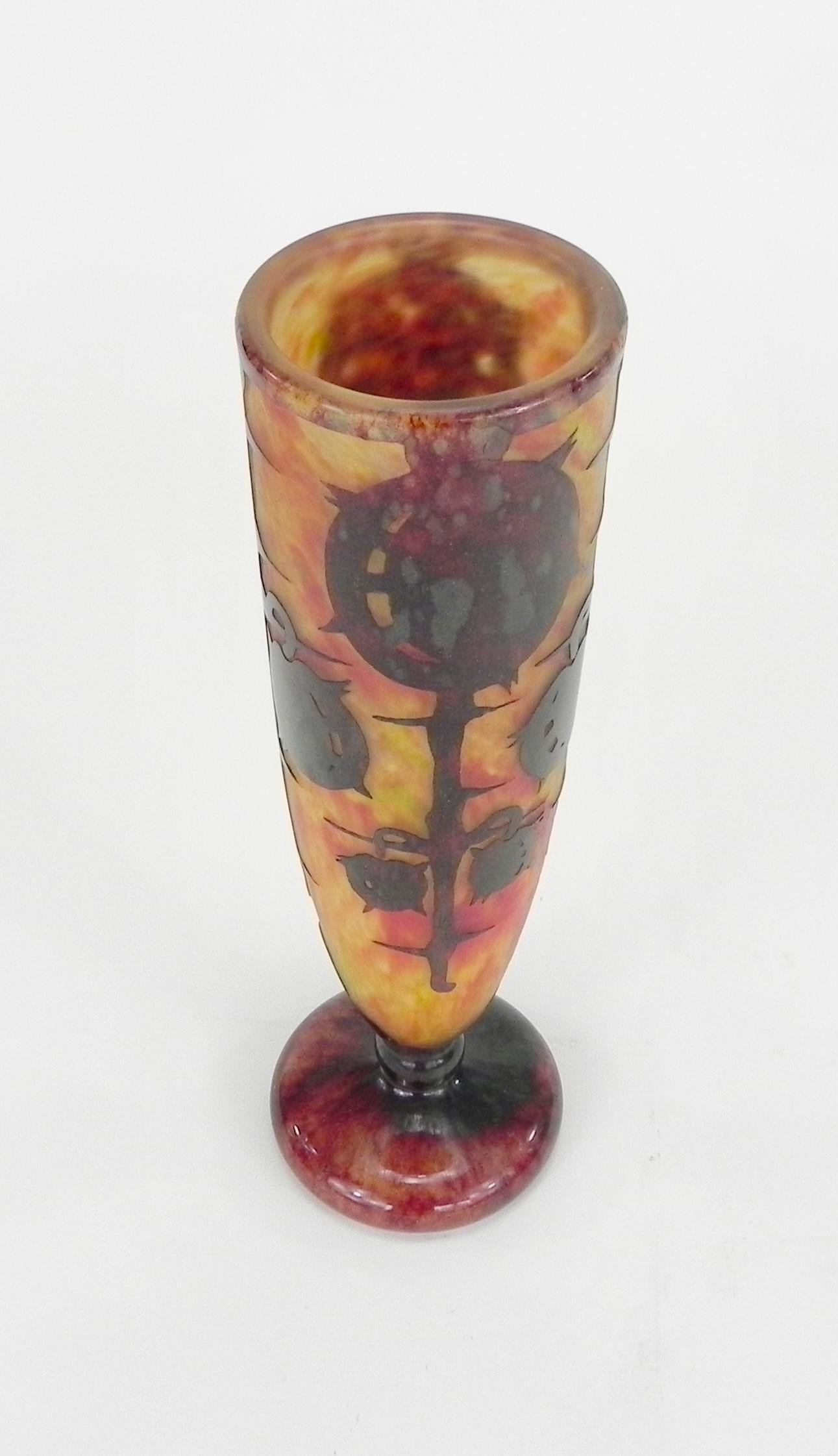 French Le Verre Francais Schneider Cameo Art Glass Chestnut Vase, ca. 1922-25 For Sale