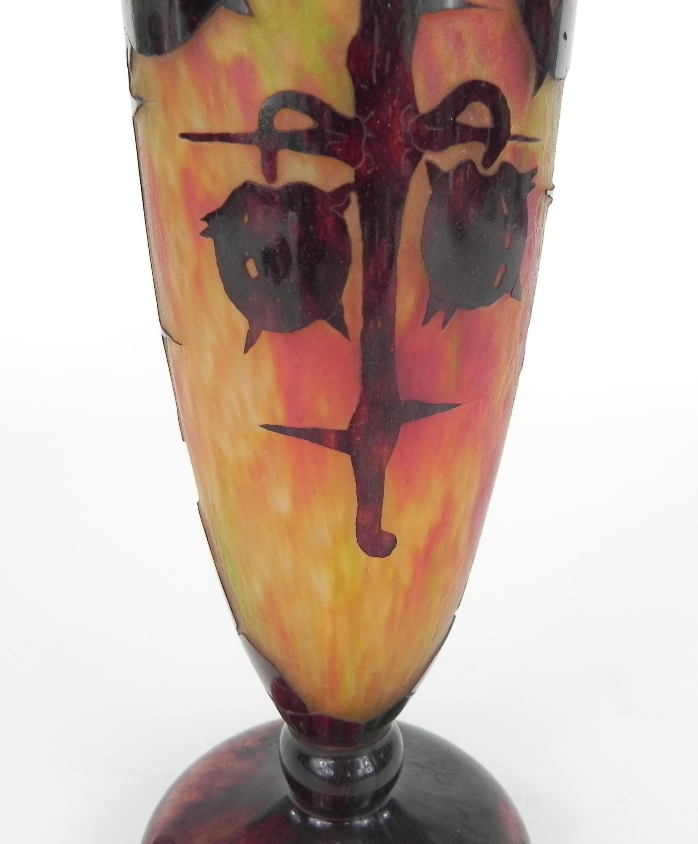 Early 20th Century Le Verre Francais Schneider Cameo Art Glass Chestnut Vase, ca. 1922-25 For Sale