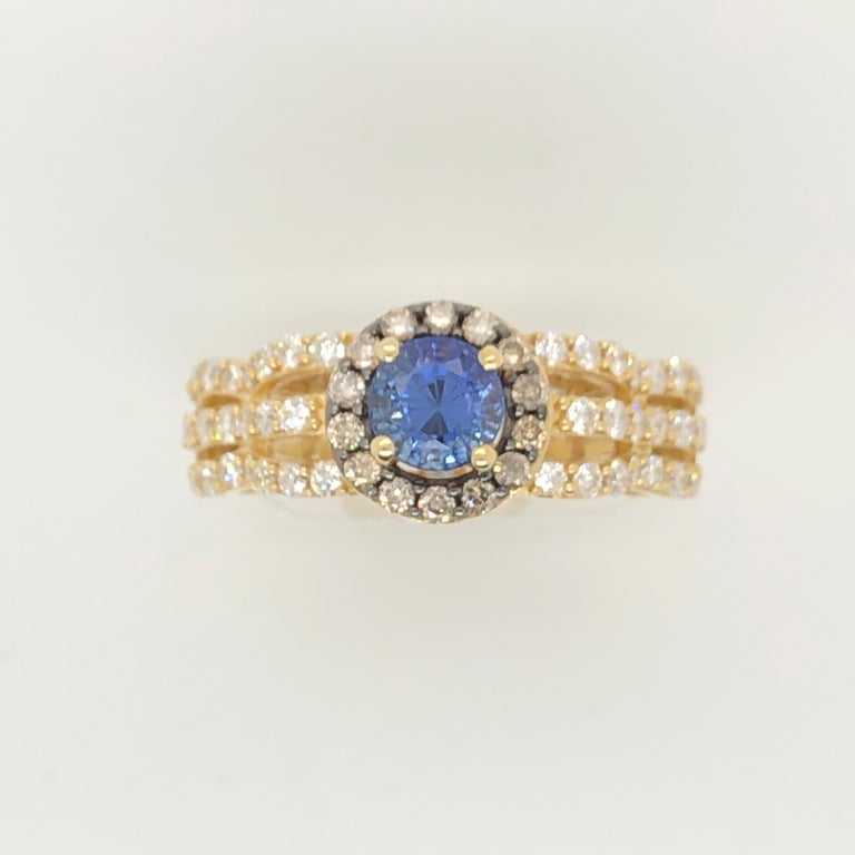 Le Vian 1 Carat Ceylon Sapphire Yellow Gold Bridal Ring For Sale at 1stdibs