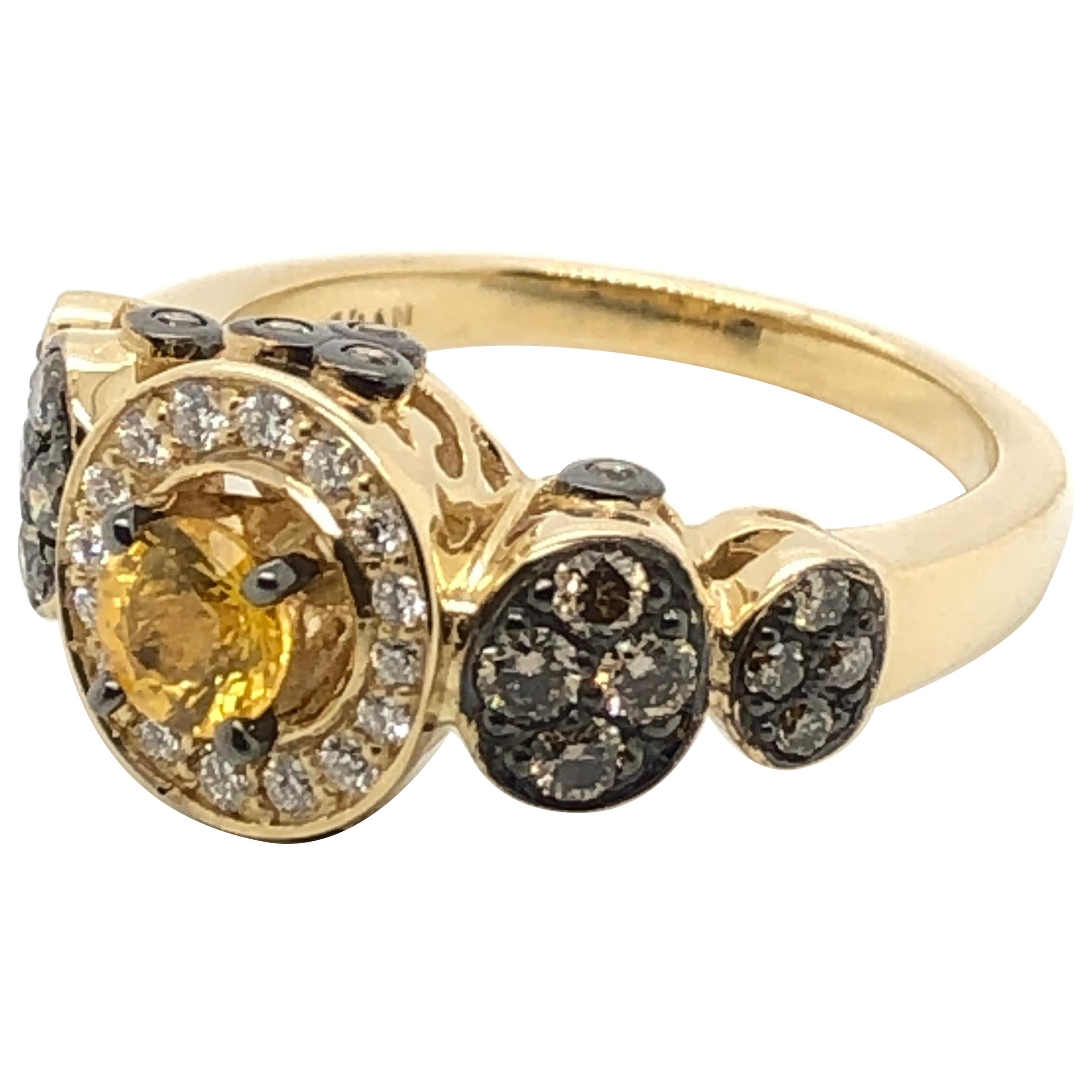 Le Vian 1 Carat Chocolate Diamond Yellow Sapphire Yellow Gold Ring For Sale
