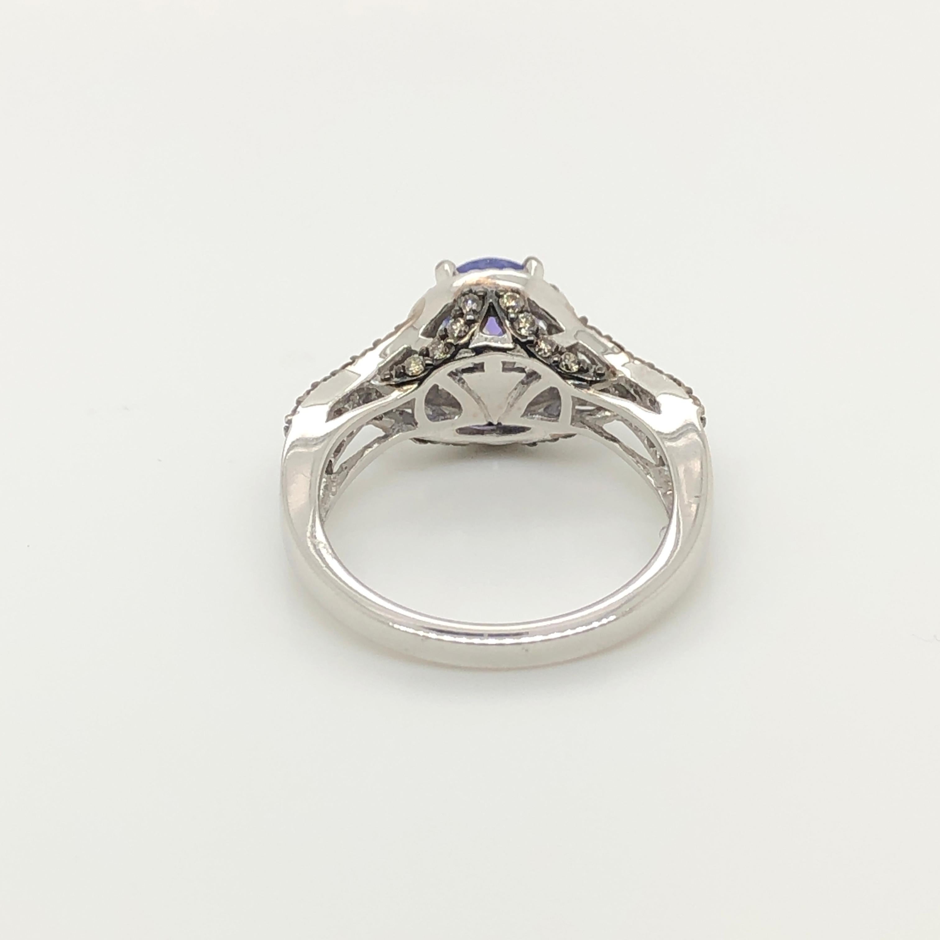 Round Cut Le Vian 1 Carat Purple Sapphire White Gold Bridal Ring For Sale