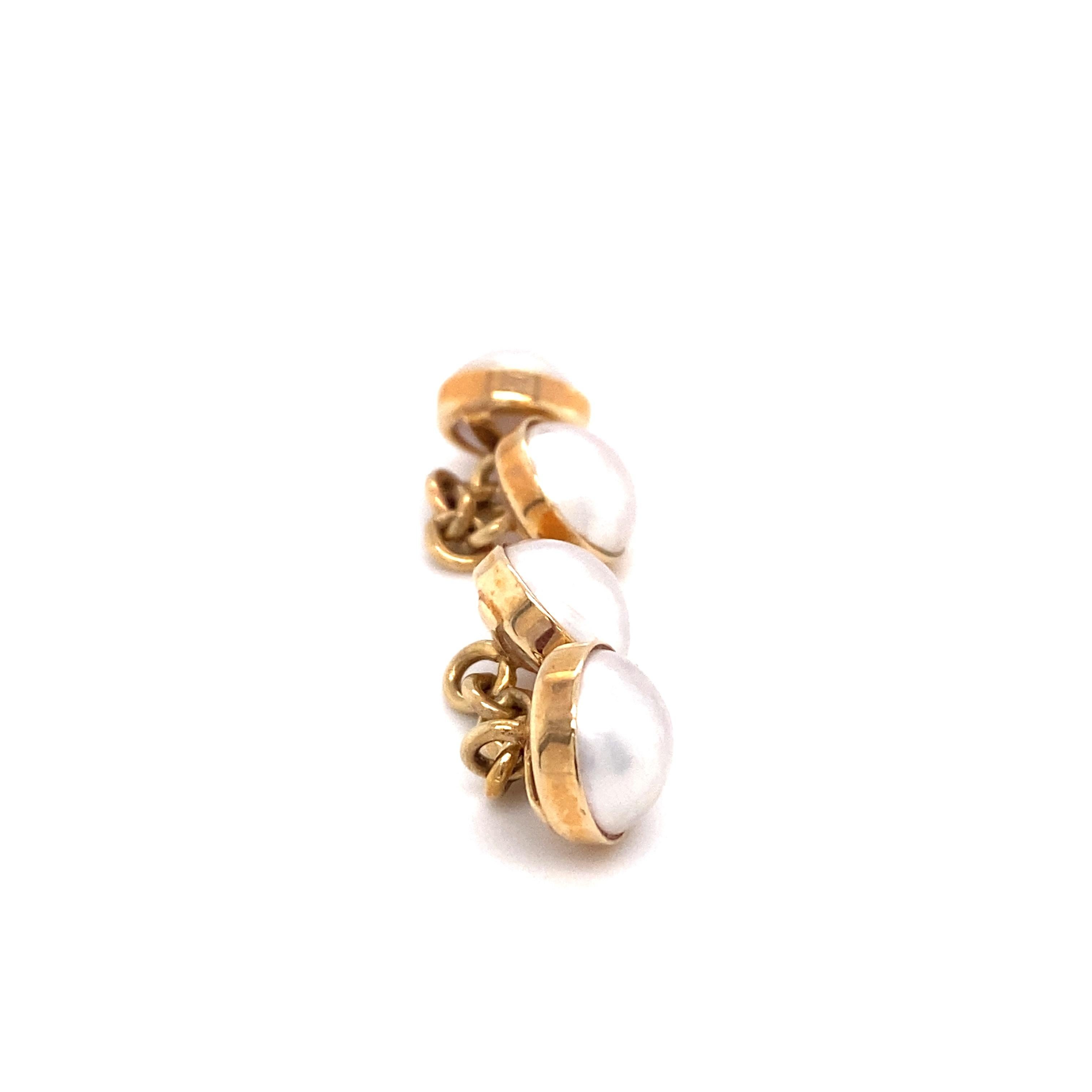Round Cut Le Vian Mabe Pearl Chain Cuff Links in 14K Gold For Sale