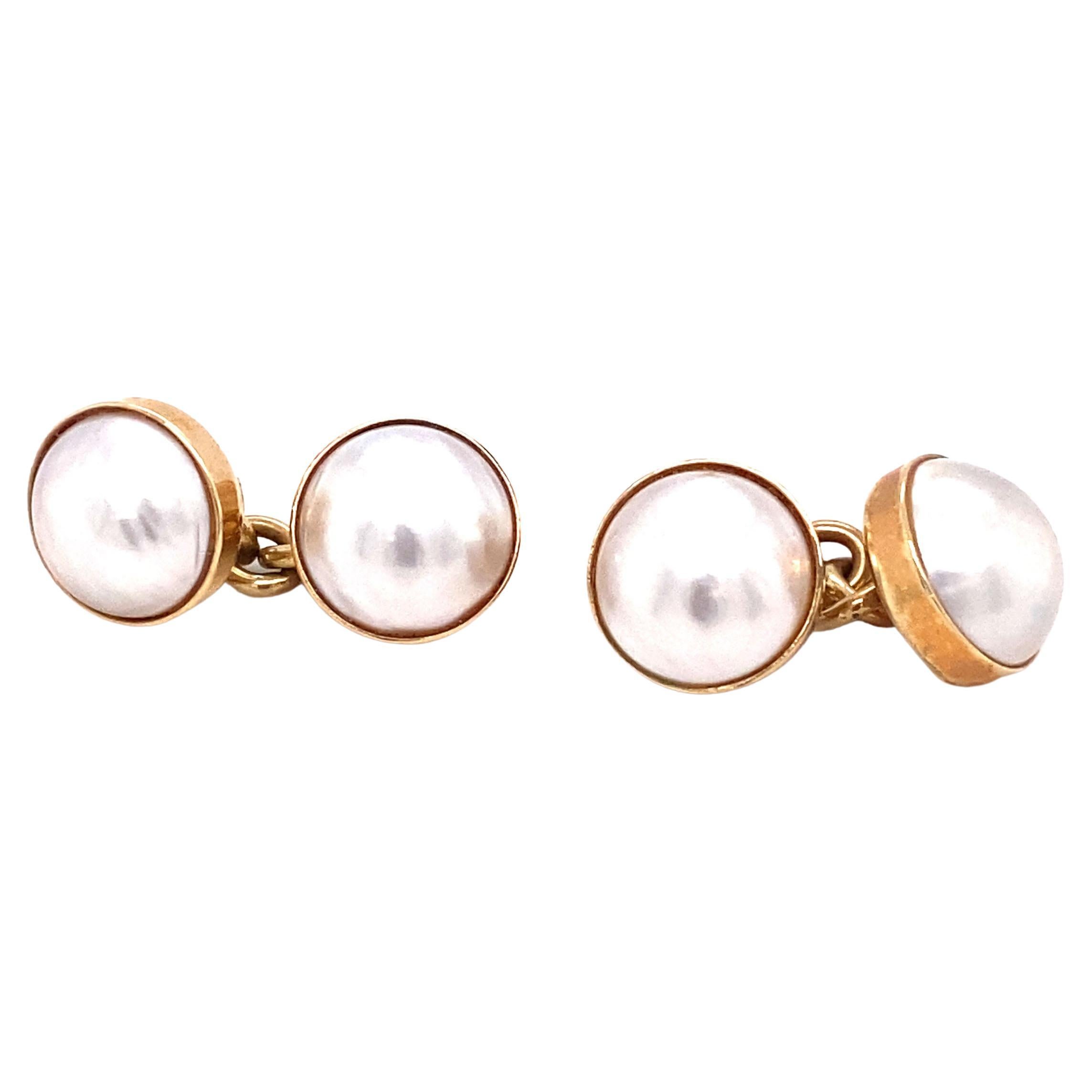 Le Vian Mabe Pearl Chain Cuff Links in 14K Gold For Sale