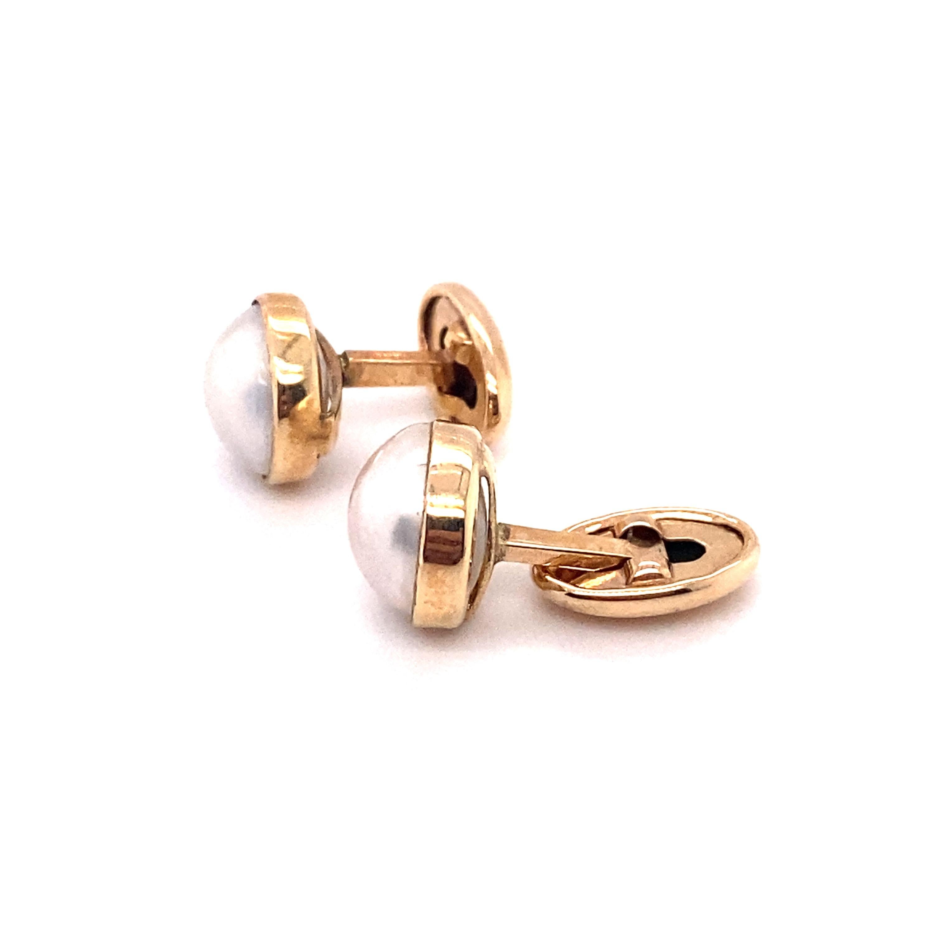Cabochon Le Vian Mabe Pearl Cuff Links in 14K Gold