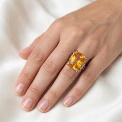 Le Vian 11 Carat Cushion Cut Citrine Diamond and Sapphire Statement Ring