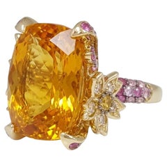Le Vian 11 Carat Cushion Cut Citrine Diamond and Sapphire Statement Ring