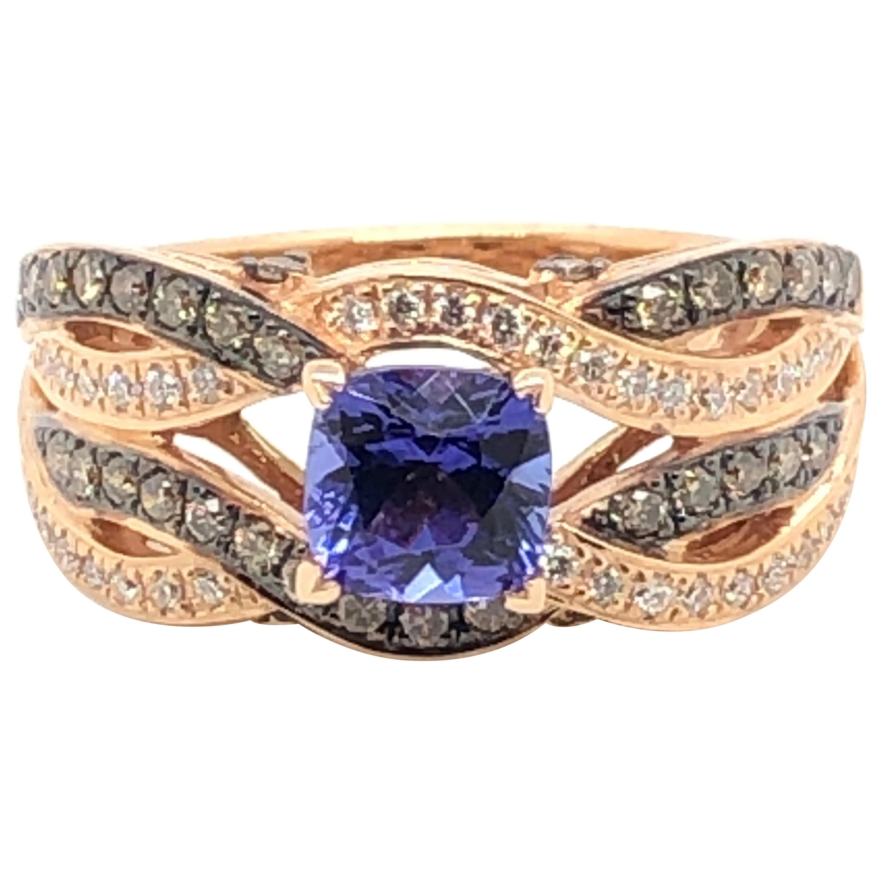 Le Vian 1.125 Carat Tanzanite Rose Gold Bridal Ring For Sale