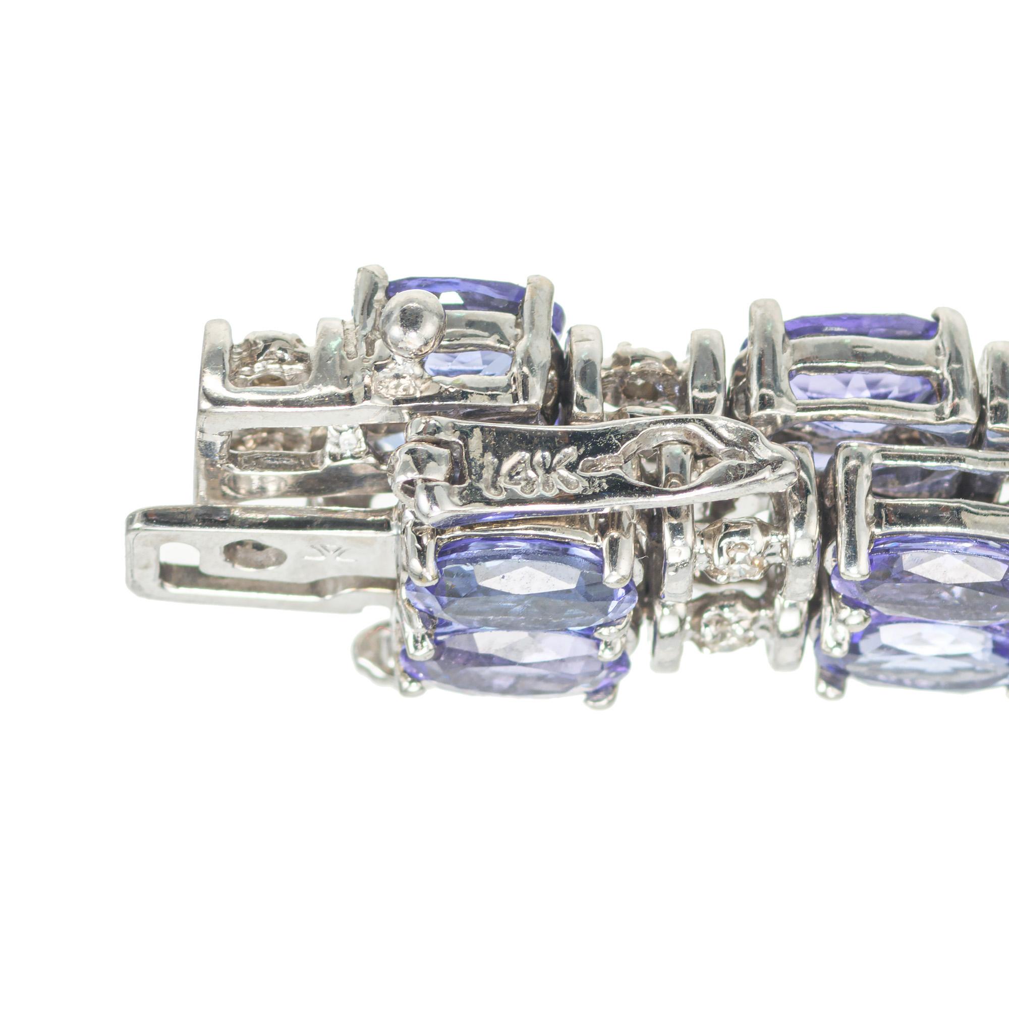 Le Vian 13.00 Carat Oval Blue Tanzanite Diamond White Gold Two Row Bracelet In Good Condition In Stamford, CT