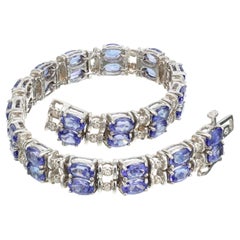 Vintage Le Vian 13.00 Carat Oval Blue Tanzanite Diamond White Gold Two Row Bracelet