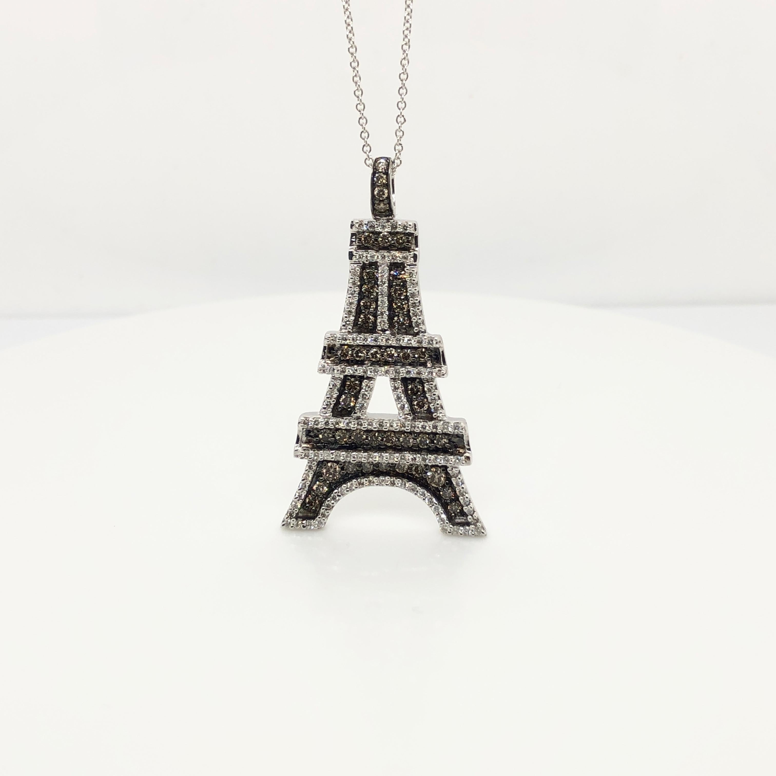 Le Vian adds a sweet touch to its 18k white gold Eifel Tower pendant design by studding it with 3/4 cts t.w. Chocolate Diamonds and 5/8 carats of Vanilla Diamonds.

Please feel free to reach out with any questions!

Item comes with a Le Vian®