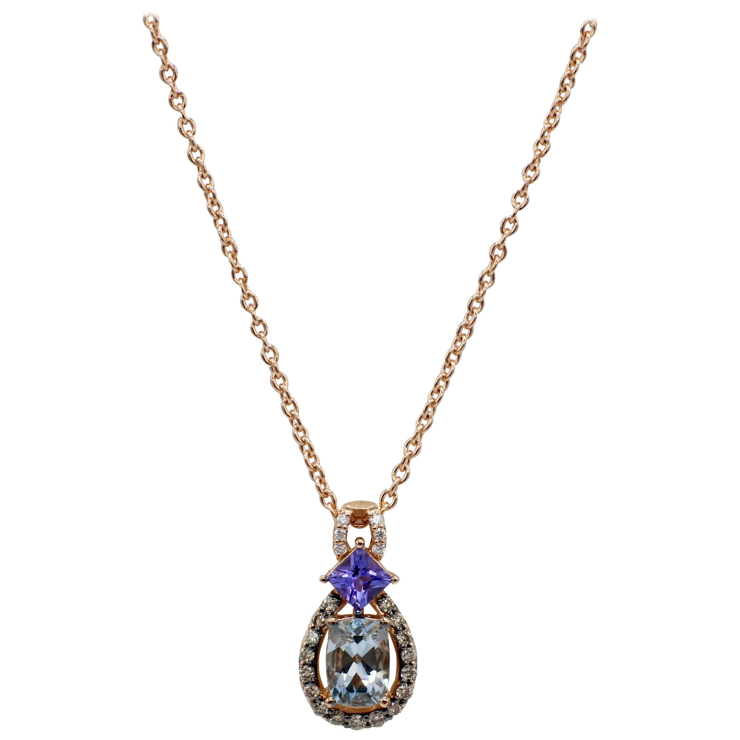 Le Vian 14 Karat Rose Gold Aquamarine, Tanzanite and Diamond Pendant Necklace