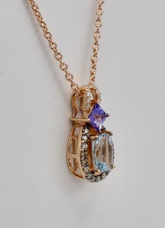 Le Vian 14 Karat Rose Gold Aquamarine, Tanzanite and Diamond Pendant Necklace