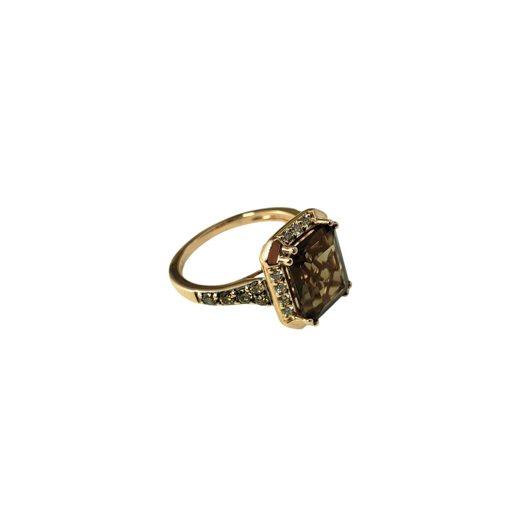Taille émeraude Le Vian Bague en or rose 14 carats avec quartz Brown et diamant Taille 5 #21524 en vente