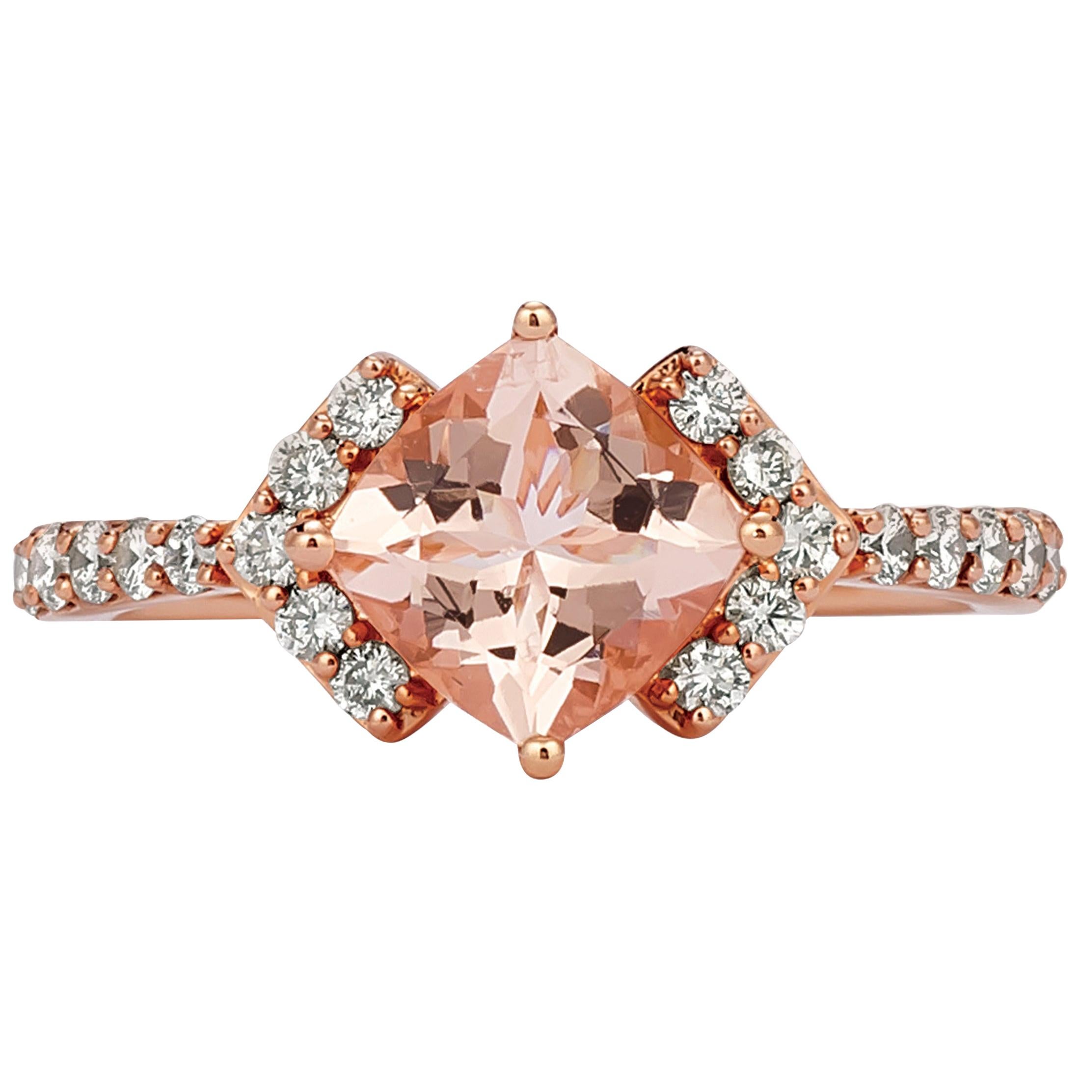 Le Vian 14 Karat Rose Gold Cushion Cut Pink Morganite ⅜ Carat Diamond Arrow Ring For Sale