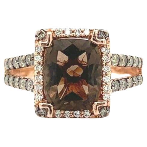 Le Vian 14 Karat Rose Gold Cushion Smoky Quartz and Diamond Ring