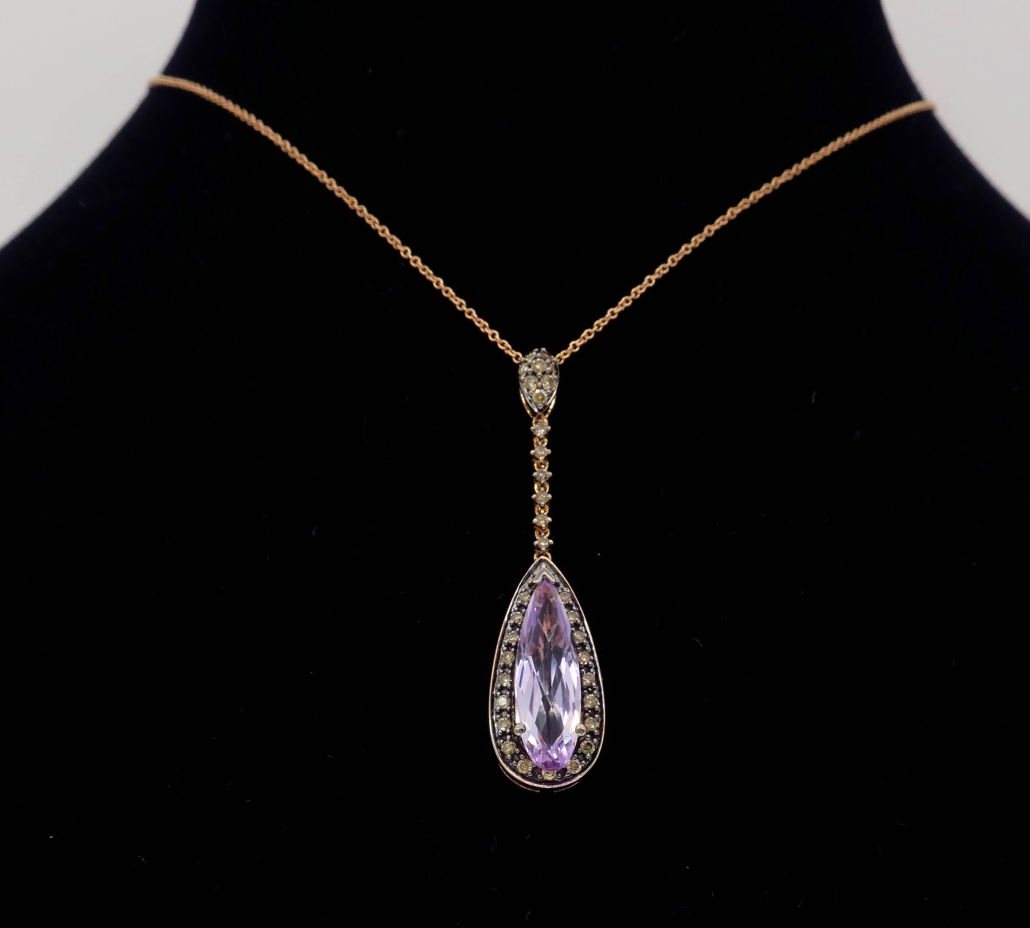 Le Vian 14 Karat Rose Gold Diamond Drop Necklace In Excellent Condition In Webster, NY