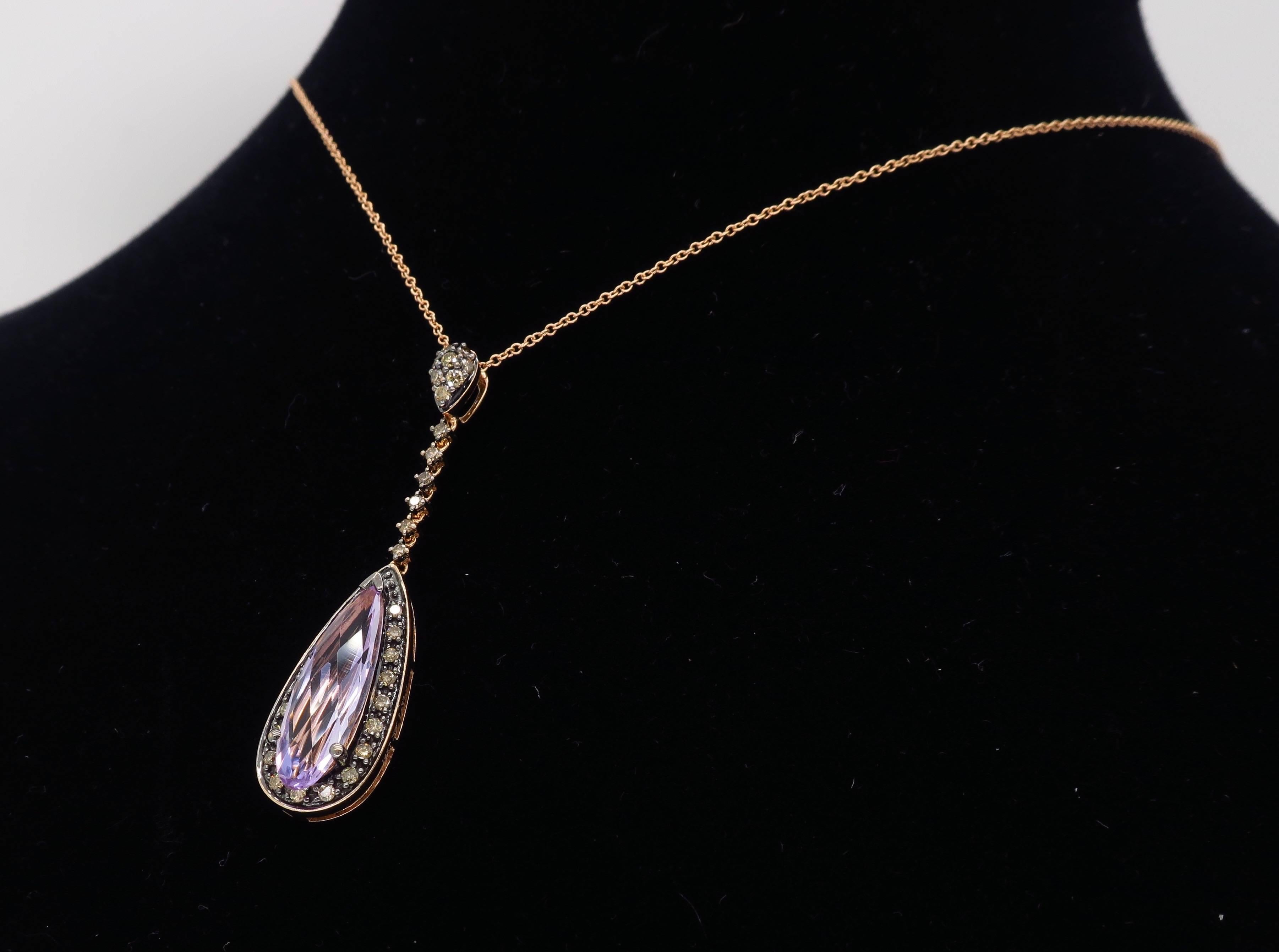 Women's or Men's Le Vian 14 Karat Rose Gold Diamond Drop Necklace