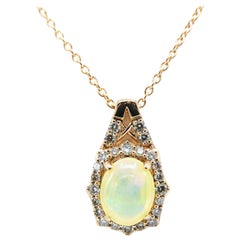 Le Vian 14 Karat Rose Pink Gold Opal Diamond Tear Drop Pendant Necklace