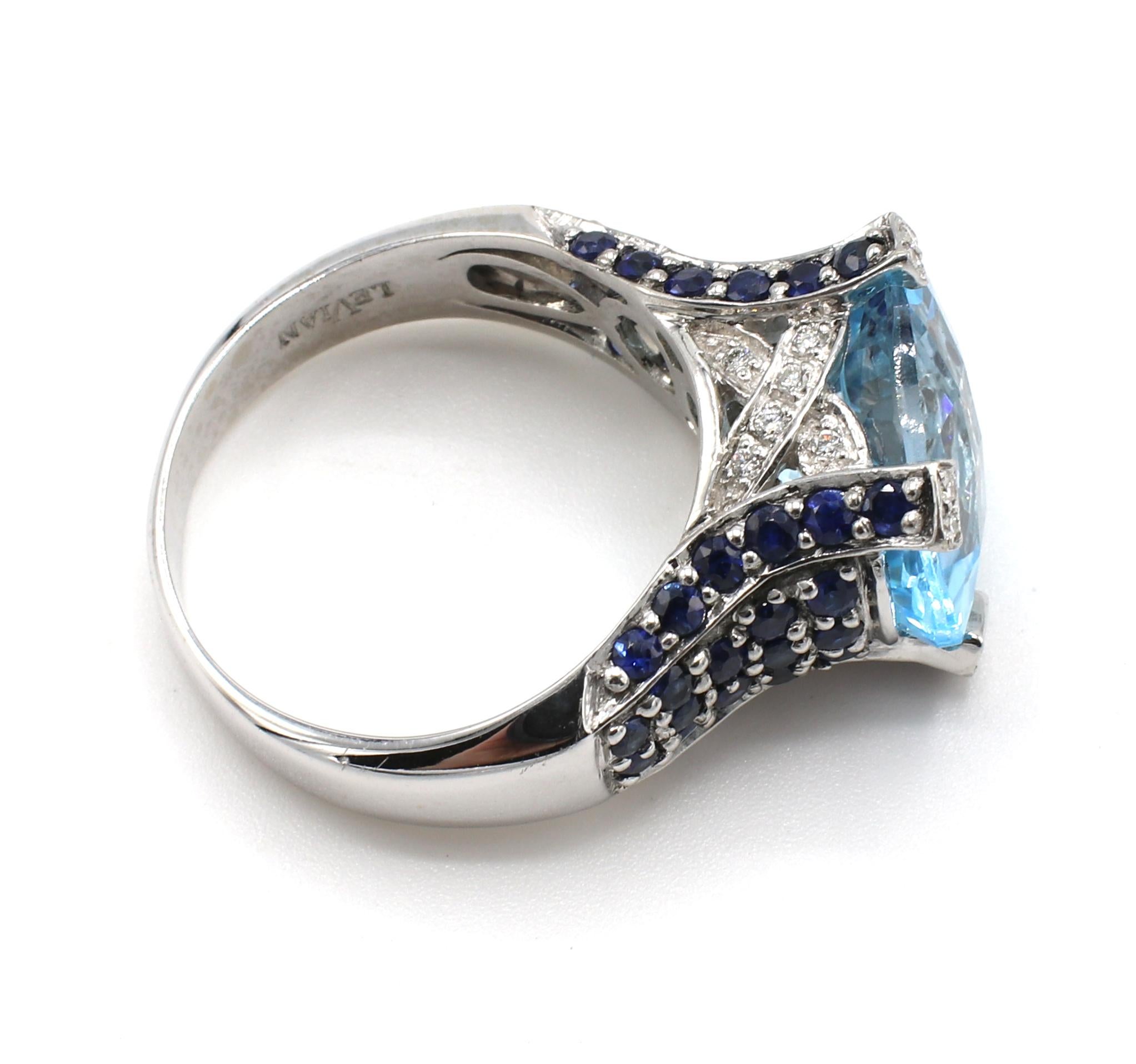 Modern Le Vian 14 Karat White Gold Blue Topaz & Sapphire & Diamond Cocktail Ring
