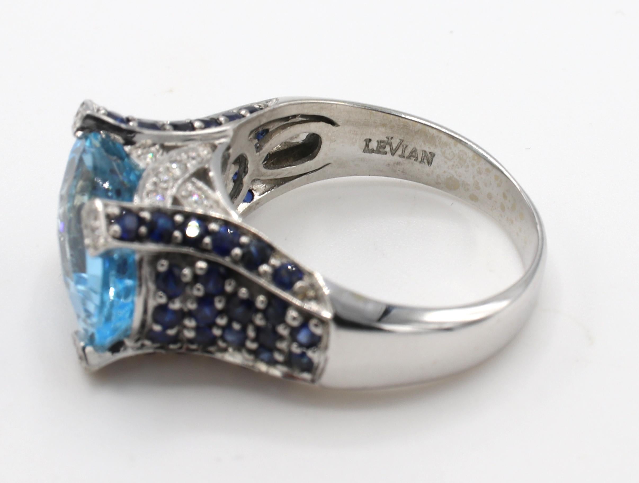 Le Vian 14 Karat White Gold Blue Topaz & Sapphire & Diamond Cocktail Ring In Excellent Condition In  Baltimore, MD