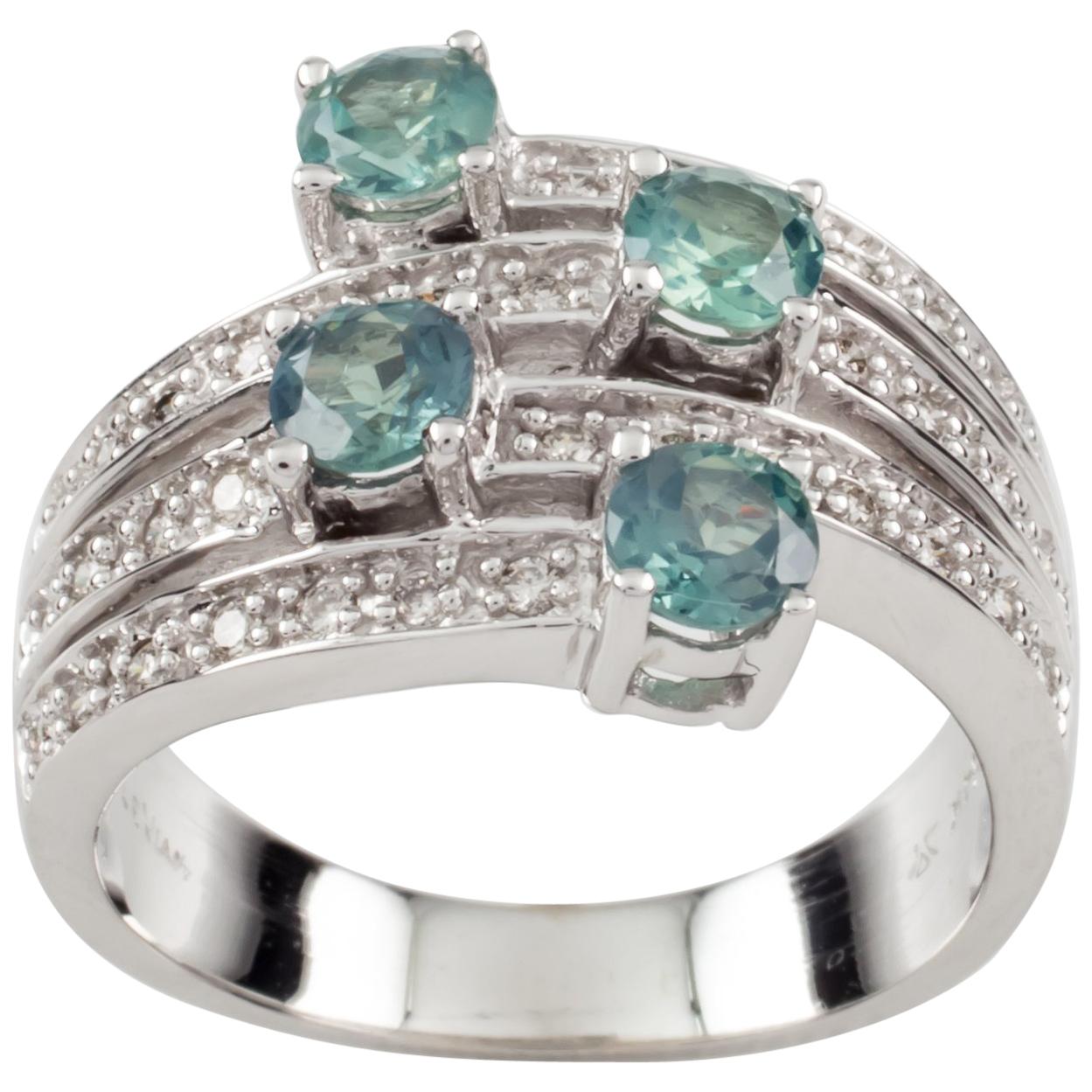 Le Vian 14 Karat White Gold Diamond and Blue Stone Four-Row Ring