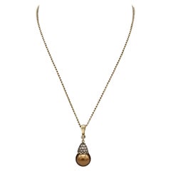 Le Vian 14 Karat Yellow Gold Brown Pearl & Natural Diamond Pendant Drop Necklace