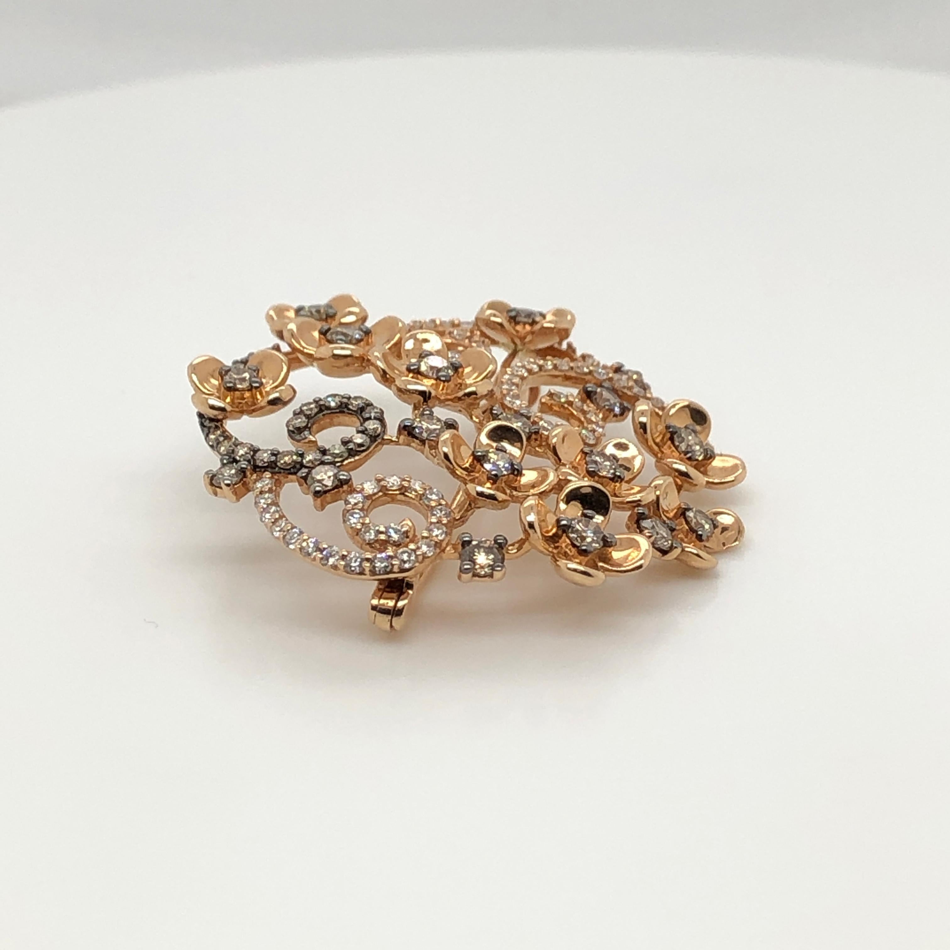 Taille ronde Épingle Le Vian en or rose avec diamants blancs et chocolat de 1,43 carat en vente