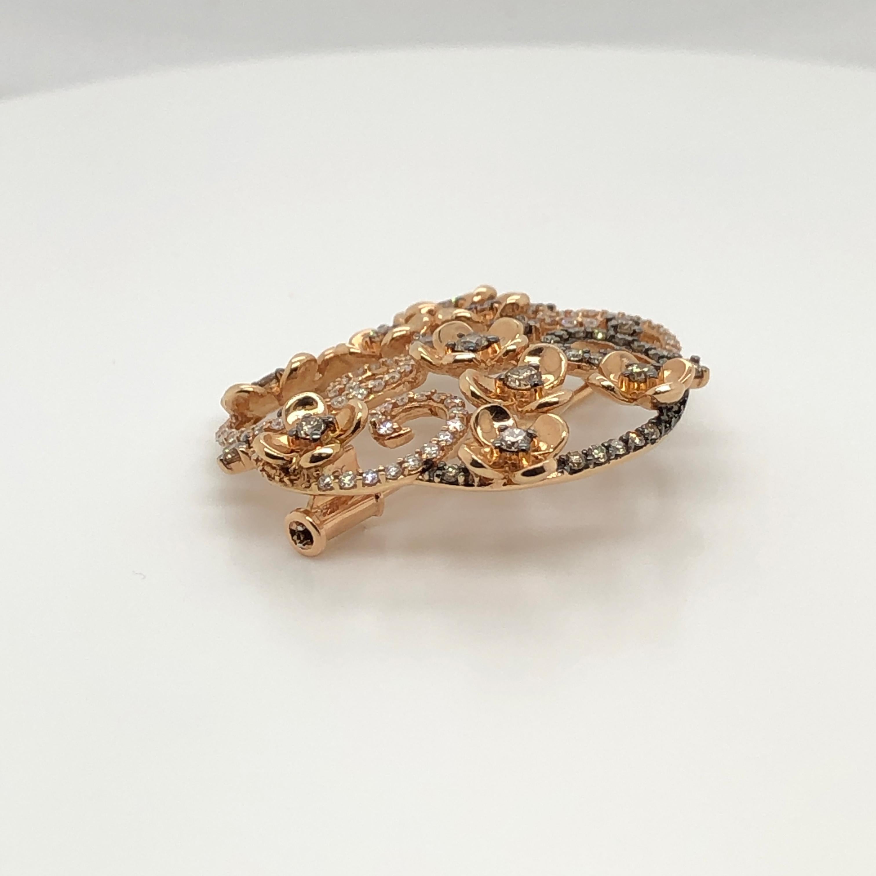 Le Vian 1.43 Carat Chocolate and White Diamond Rose Gold Pin In New Condition For Sale In Great Neck, NY