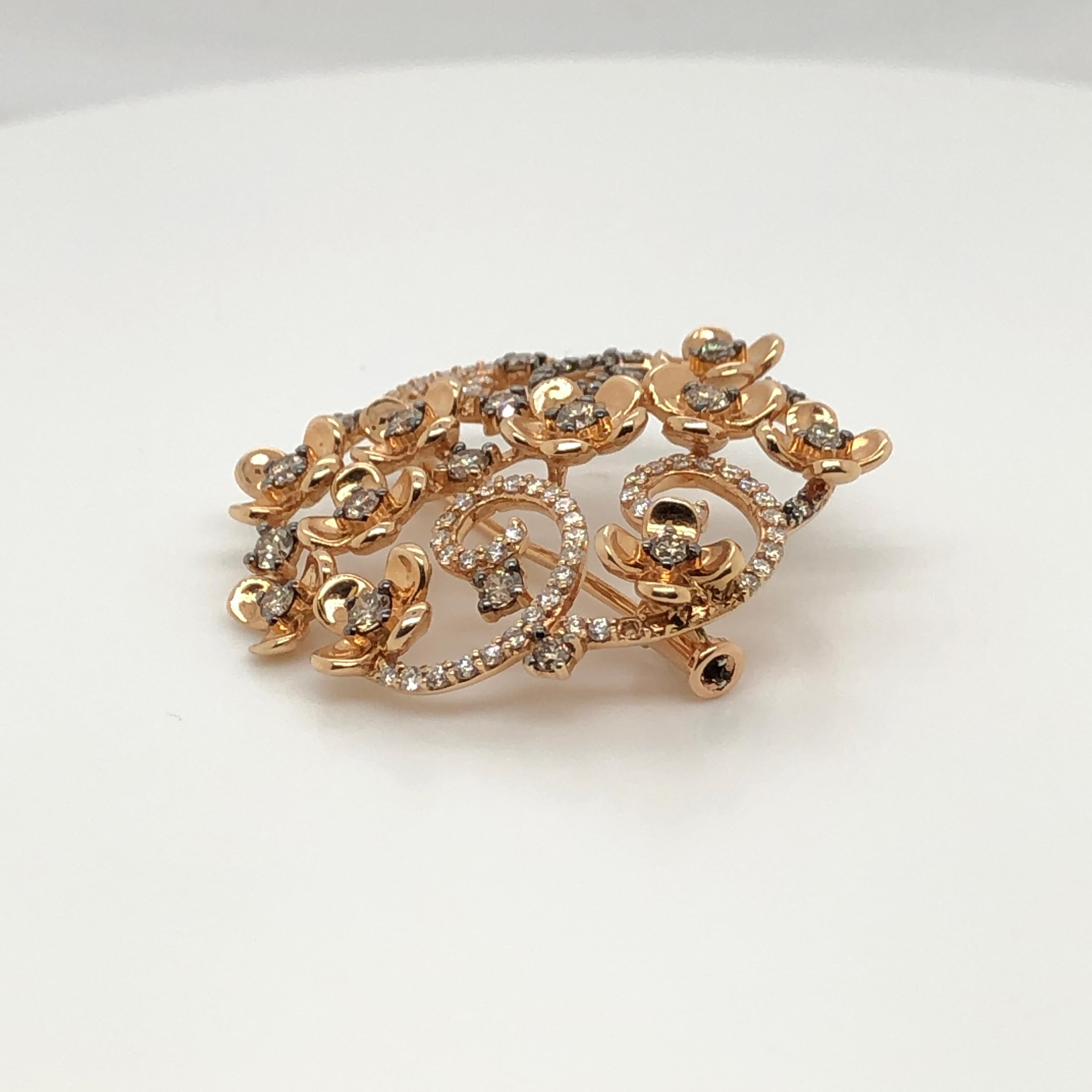 Le Vian 1.43 Carat Chocolate and White Diamond Rose Gold Pin In New Condition In Great Neck, NY