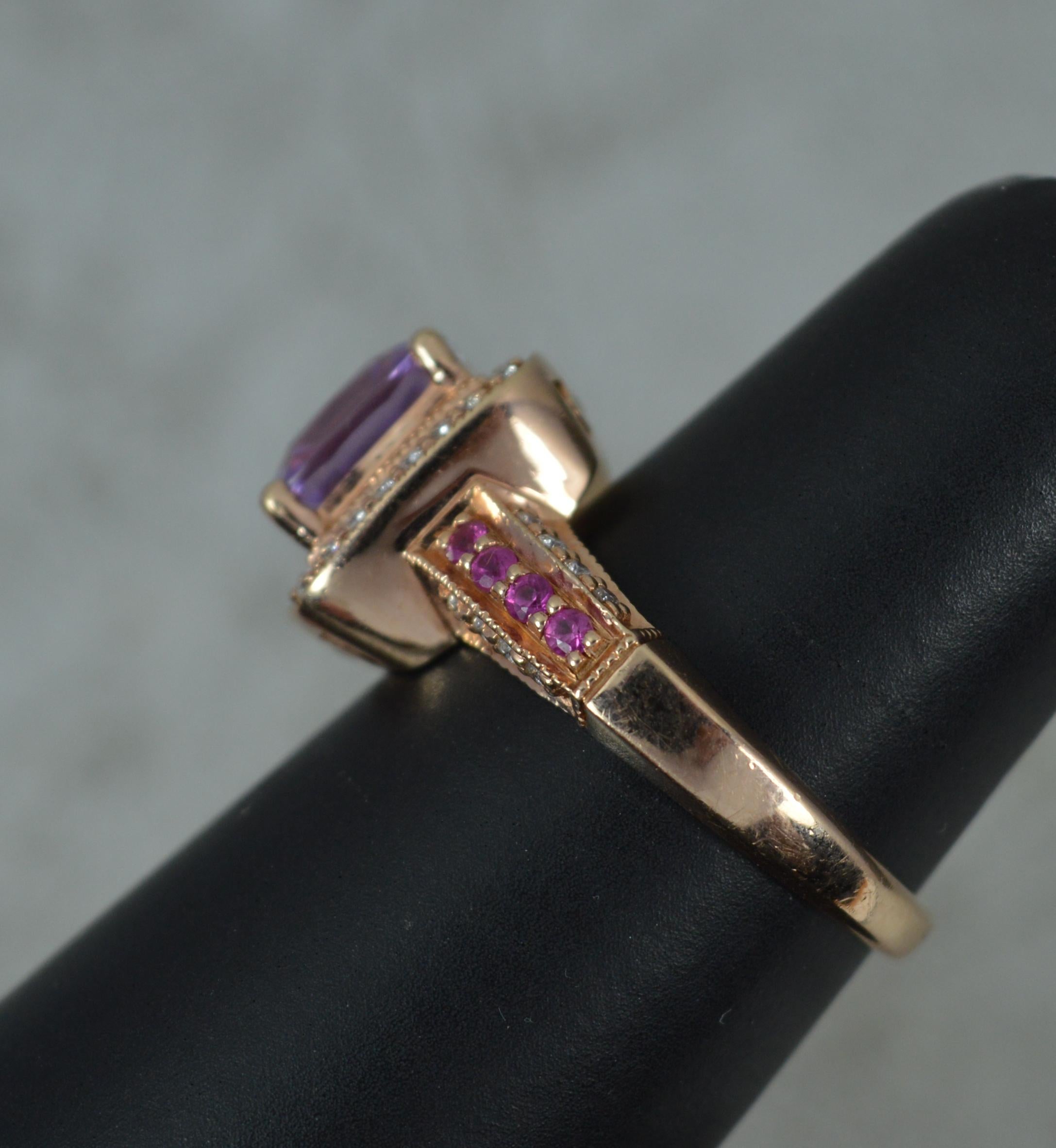 Le Vian 14ct Rose Gold Amethyst Diamond and Ruby Cluster Engagement Ring In Excellent Condition For Sale In St Helens, GB
