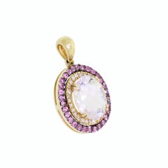 Le Vian 14K Gold Pendant Checkerboard Cut Ice Amethyst Diamond & Pink Topaz Halo