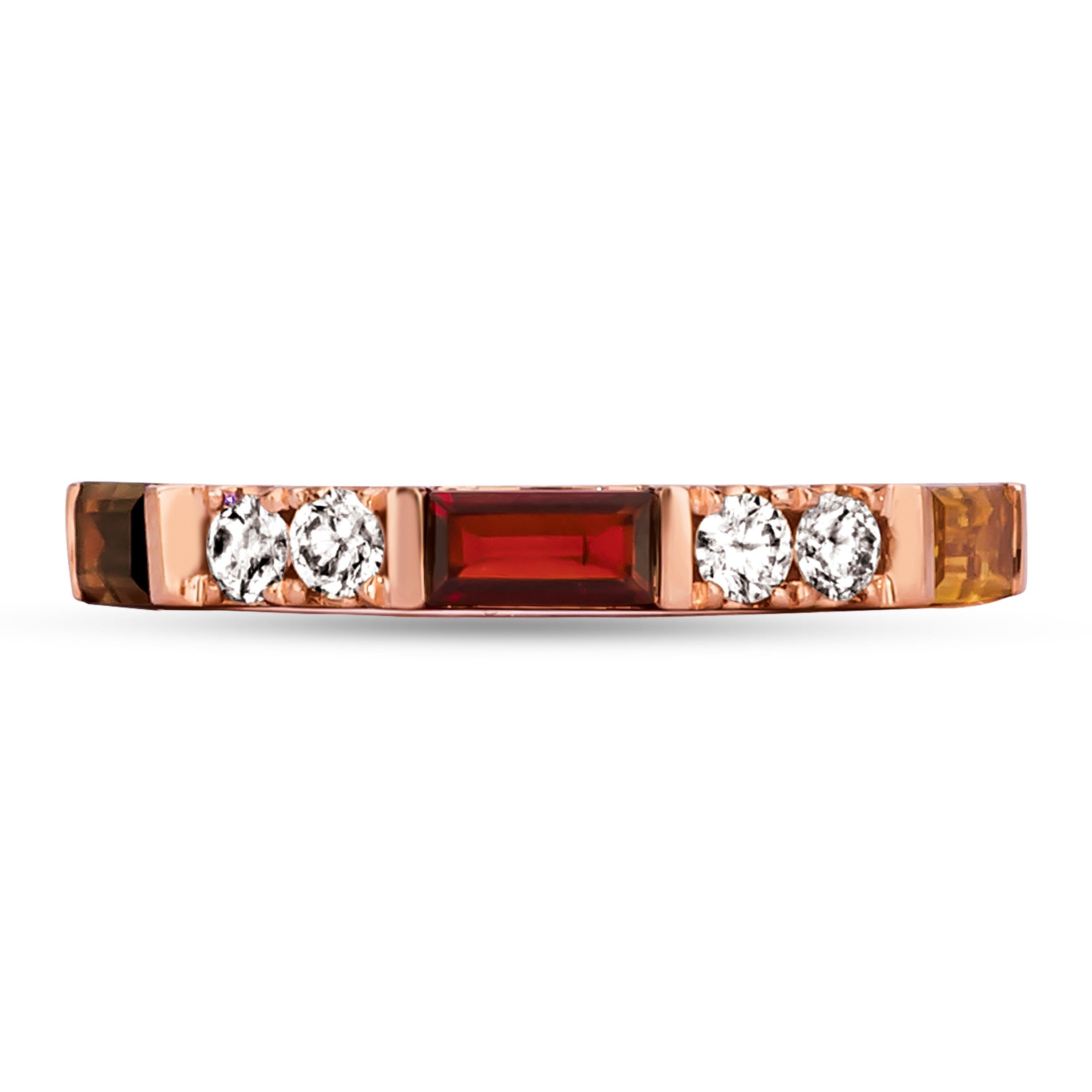 Baguette Cut Le Vian 14 Karat Rose Gold 5/8 Carat Diamond, Citrine, Smoky Quartz, Garnet Ring
