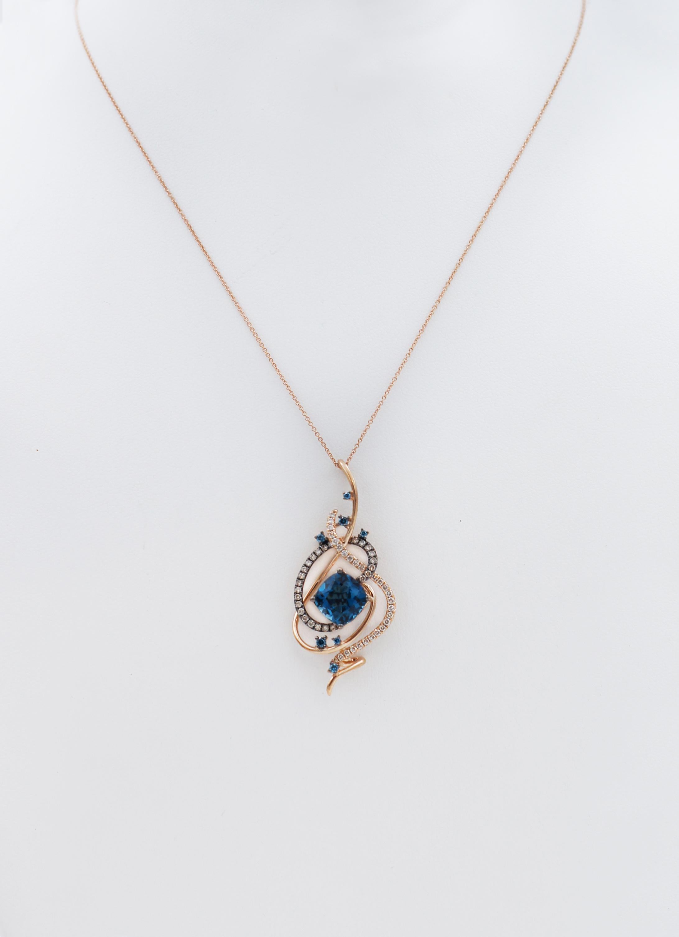 LE VIAN 14K Rose Gold Crazy Collection Deep Sea Blue Topaz and Diamond Necklace