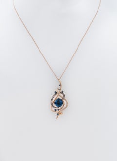 LE VIAN 14K Rose Gold Crazy Collection Deep Sea Blue Topaz and Diamond Necklace