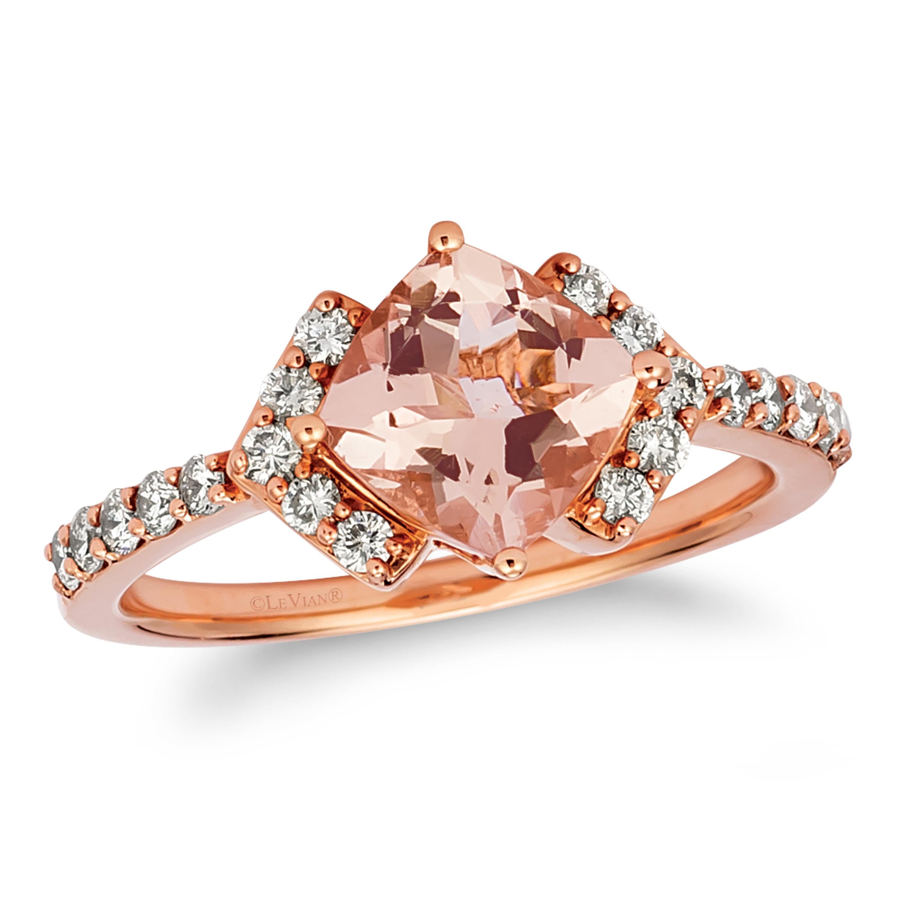 Le Vian 14 Karat Rose Gold Cushion Cut Pink Morganite ⅜ Carat Diamond Arrow Ring In New Condition For Sale In Great Neck, NY