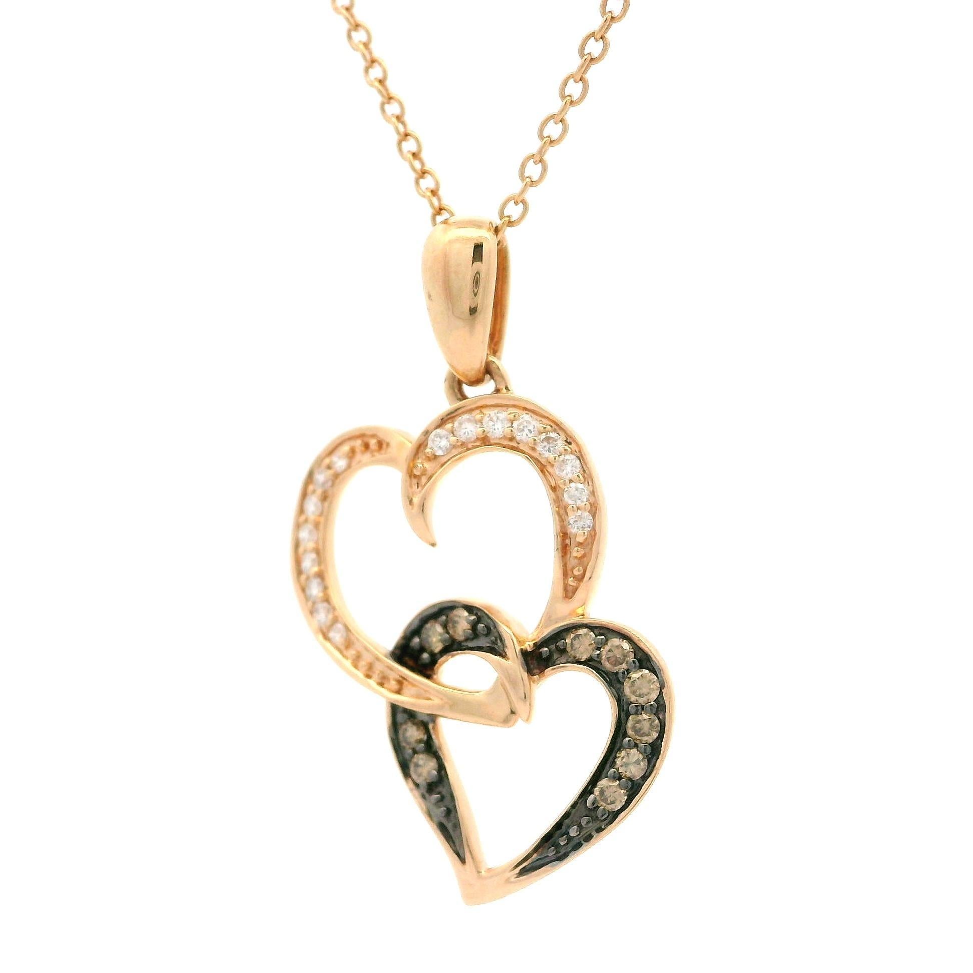 Brilliant Cut Le Vian 14k Rose Gold Dual Chocolate Diamond Interlocking Heart Pendant Necklace For Sale