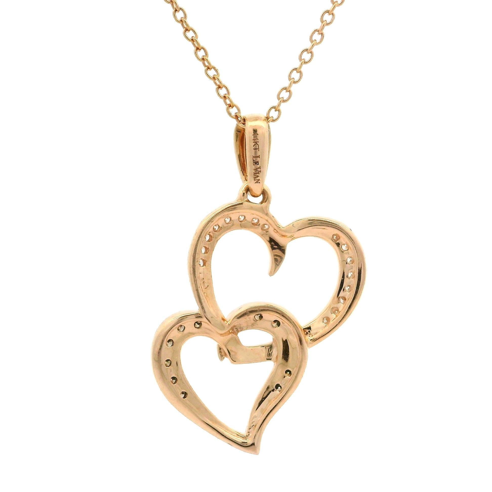 Le Vian 14k Rose Gold Dual Chocolate Diamond Interlocking Heart Pendant Necklace For Sale 1