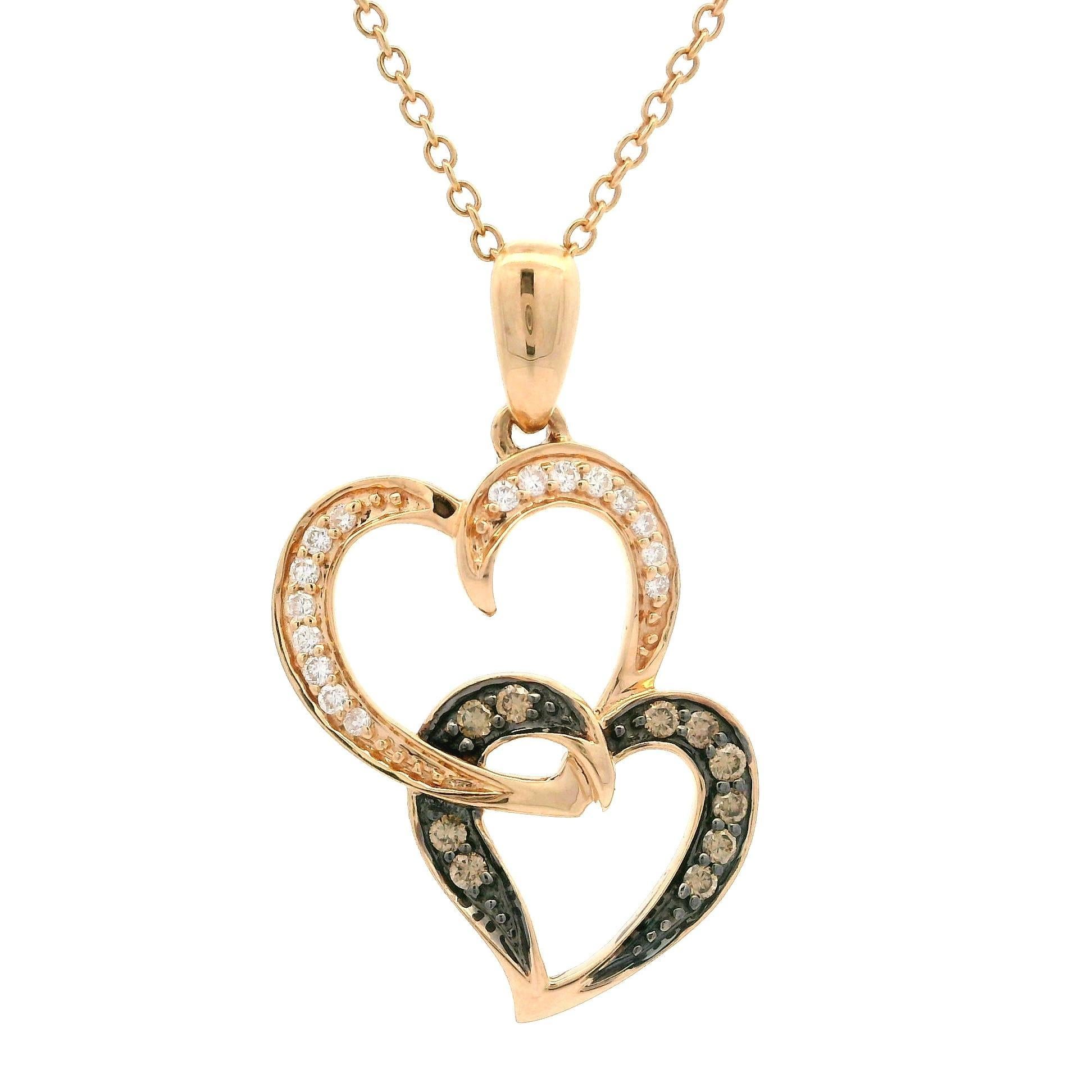 Le Vian 14k Rose Gold Dual Chocolate Diamond Interlocking Heart Pendant Necklace For Sale 3