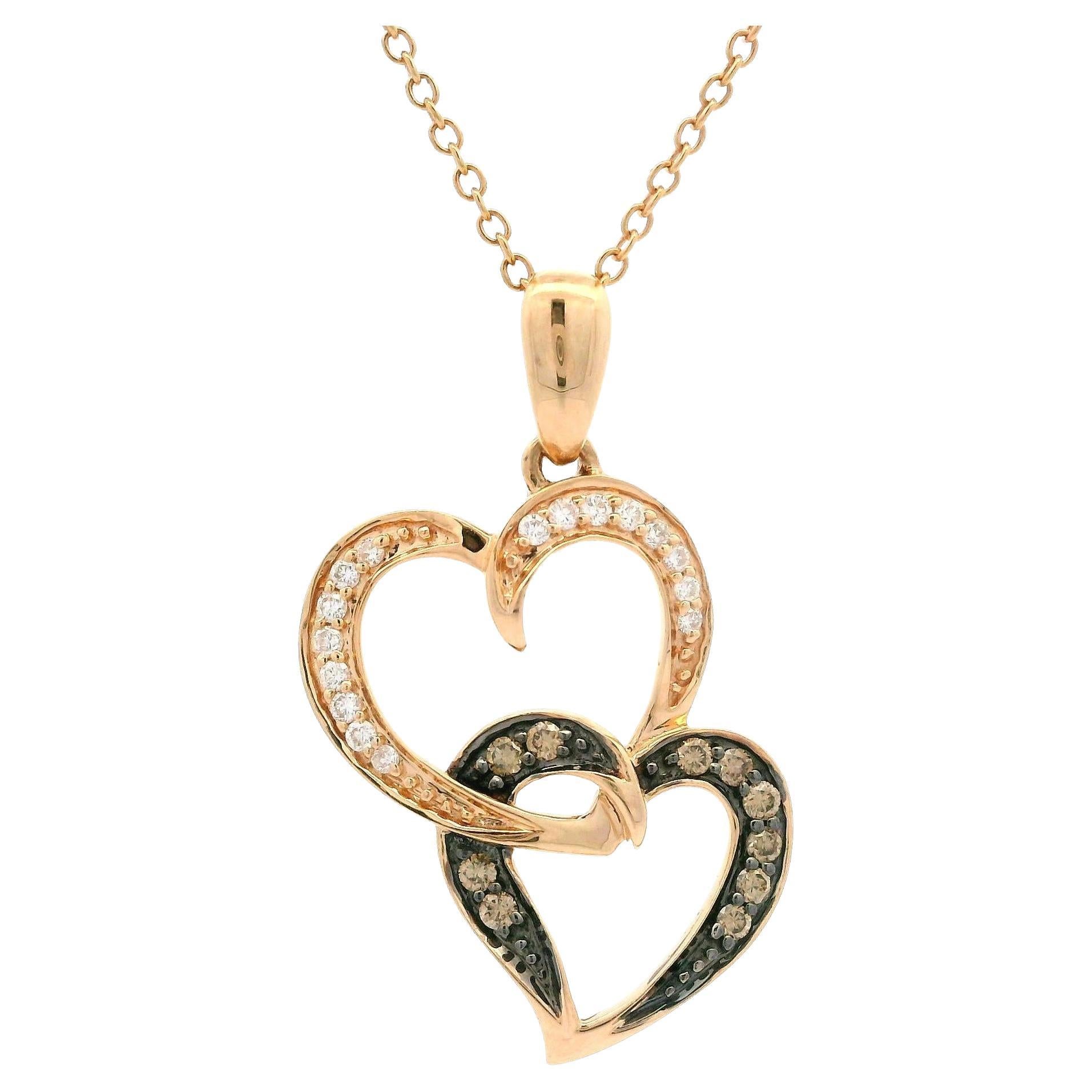 Le Vian 14k Rose Gold Dual Chocolate Diamond Interlocking Heart Pendant Necklace For Sale