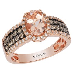 Le Vian 14K Rose Gold Halo Ring Morganite White Diamond Chocolate Diamond LeVian