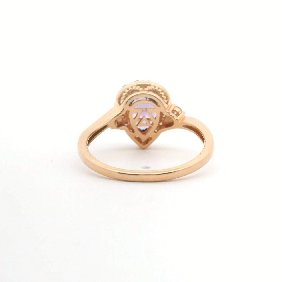 Le Vian 14k Roségold Birnenschliff Amethyst und Diamant Halo Ring Größe 7 (Tropfenschliff)